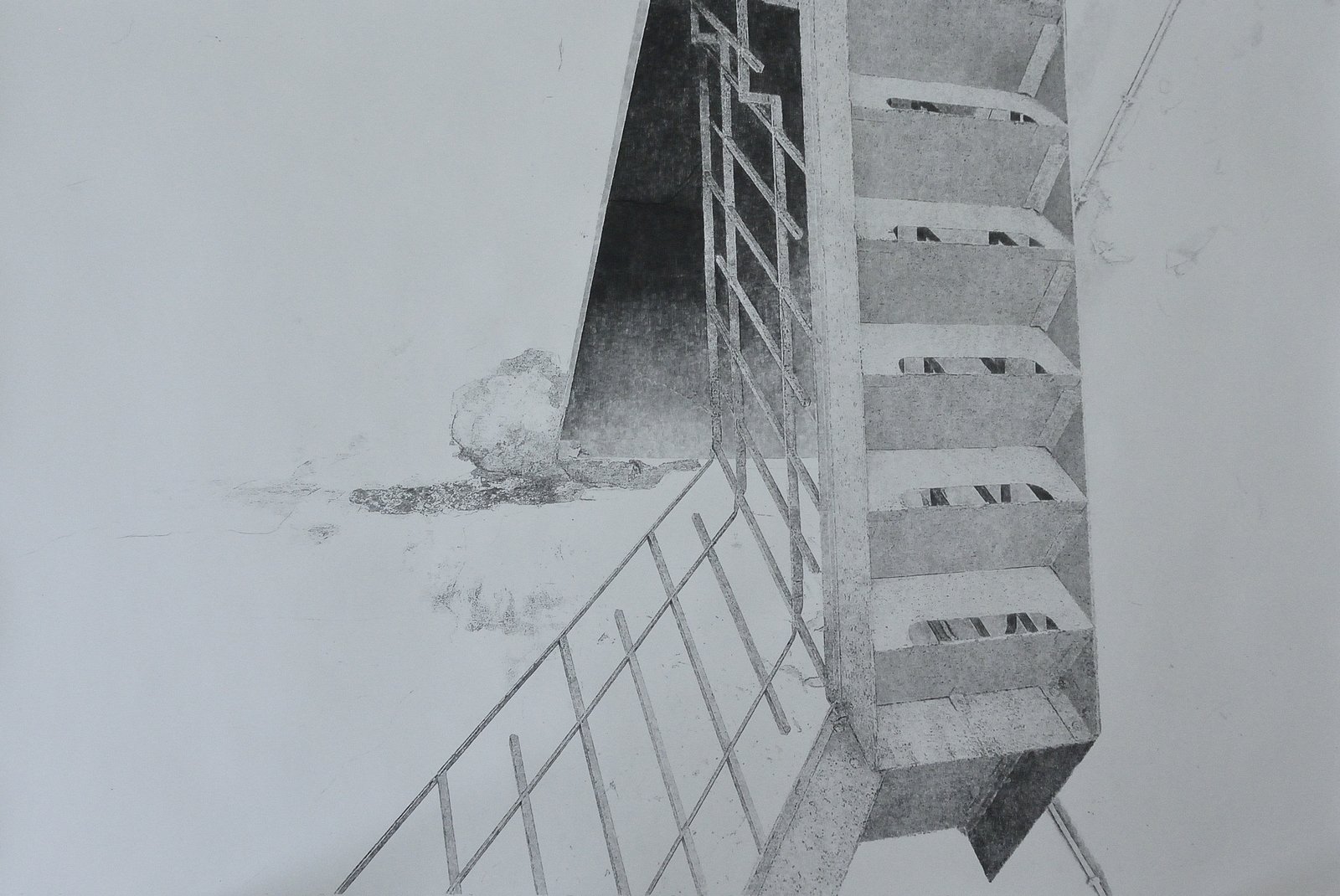 Othmar Eder, Treppe-Fábrica - Lisboa, 2019, Zeichnung auf Papier, 90 x 157 cm 
